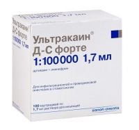 Ультракаин д-с форте 40мг+10мкг/мл 1.7мл р-р д/ин. №100 картридж (SANOFI-AVENTIS DEUTSCHLAND GMBH)