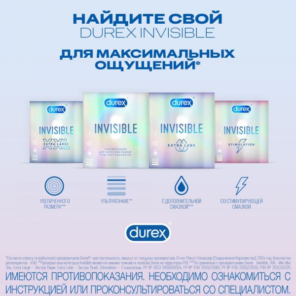 Презерватив durex №3 invisible extra lube (Reckitt benckiser healthcare limited)