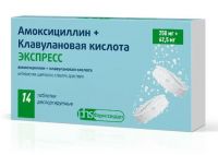 Амоксициллин+клавулановая кислота экспресс 250мг+ 62,5мг таб.дисп. №14 (ЛЕККО ФФ ЗАО_1)