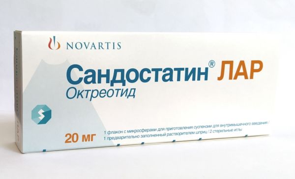 Сандостатин лар 20мг микросф. д/сусп.д/ин.в/м. №1 фл.  +раств.амп +шприц