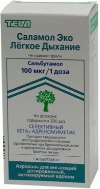 Саламол эко легкое дыхание 100мкг/доза 200доз аэр.д/инг.доз. №1 бал.аэр. (NORTON [WATERFORD]/ IVAX PHARMACEUTICALS S.R.O.)