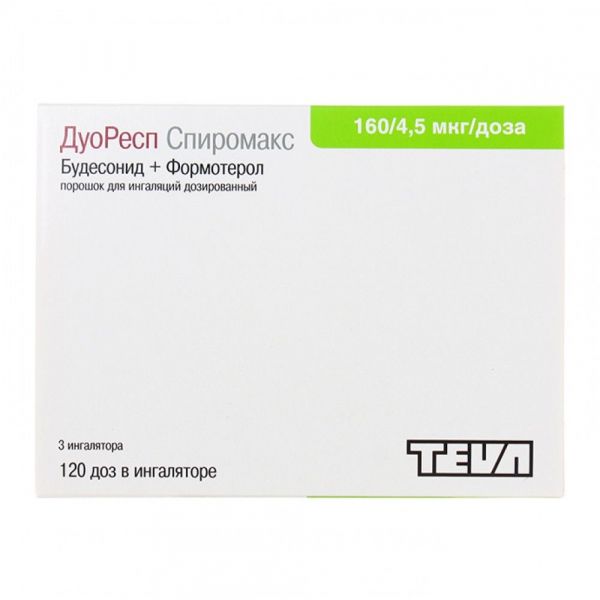 Дуоресп спиромакс 160мкг+4,5мкг/доза 120доз пор.д/инг.доз. №3 ингалятор доз.