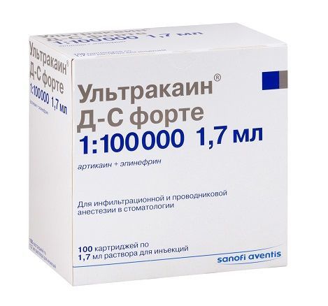 Ультракаин д-с форте 40мг+10мкг/мл 1.7мл р-р д/ин. №100 картридж