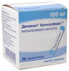 Депакин хроносфера 100мг гран.д/пр.внутр.пролонгирующие №30 пакетики