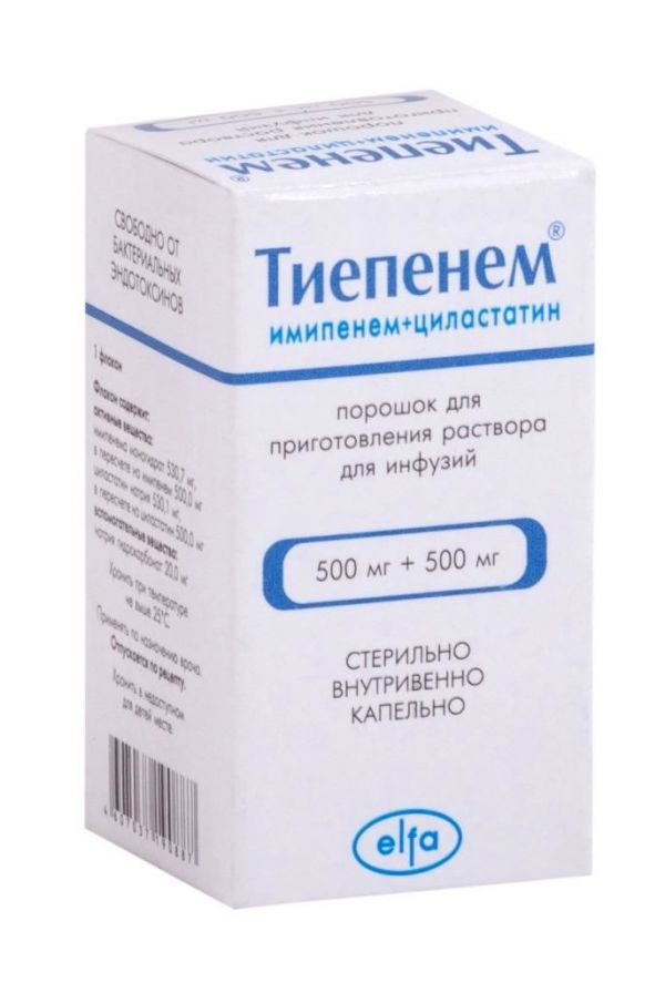 Тиепенем 500мг+500мг 20мл пор.д/р-ра д/инф. №1 фл.