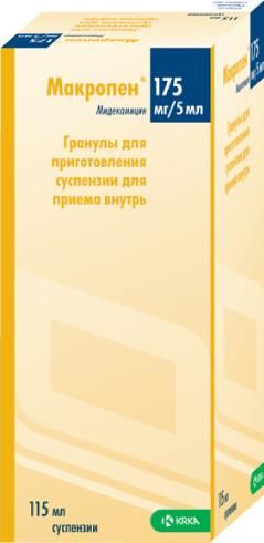 Макропен 175мг/ 5мл 20г гран.д/сусп.д/пр.внутр. №1 фл.ложк.мерн.