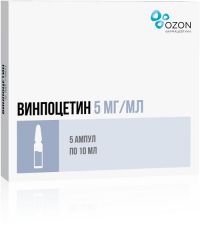 Винпоцетин 5мг/мл 10мл конц-т д/р-ра д/инф. №5 амп. (ОЗОН ООО)