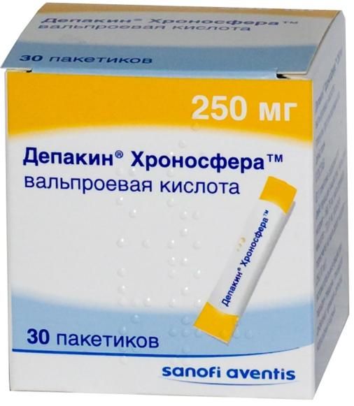 Депакин хроносфера 250мг гран.д/пр.внутр.пролонгирующие №30 пакетики