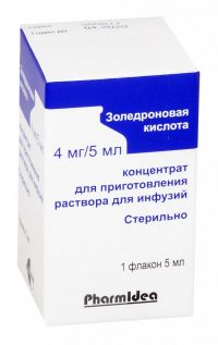 Золедроновая кислота 4мг/ 5мл 5мл конц-т д/р-ра д/инф. №1 фл.полим. (ФАРМИДЕЯ ООО)