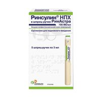 Ринсулин нпх 100ед/мл 3мл сусп.д/ин.п/к. №5 картридж в шприц-ручке  ринастра ii (ГЕРОФАРМ ООО)