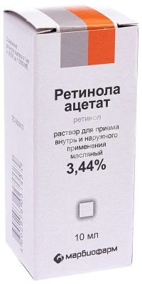 Ретинола ацетат 3,44% 10мл р-р масл.д/пр.внутр.,наружн. №1 фл.-кап. (МАРБИОФАРМ ОАО)